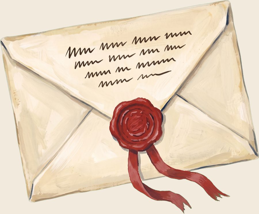 A painting of a letter sealed with red wax