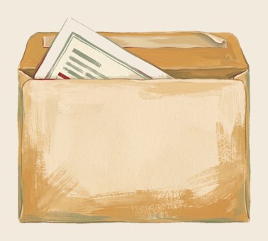 A painting of an envelope holding a letter