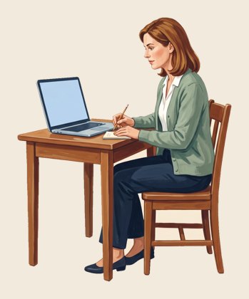 A painting of a researcher working at a laptop